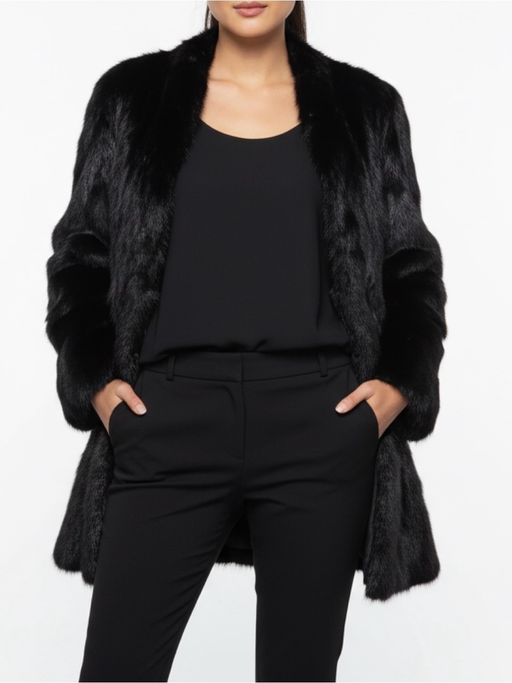 Black Mink Fur Open-Front Coat